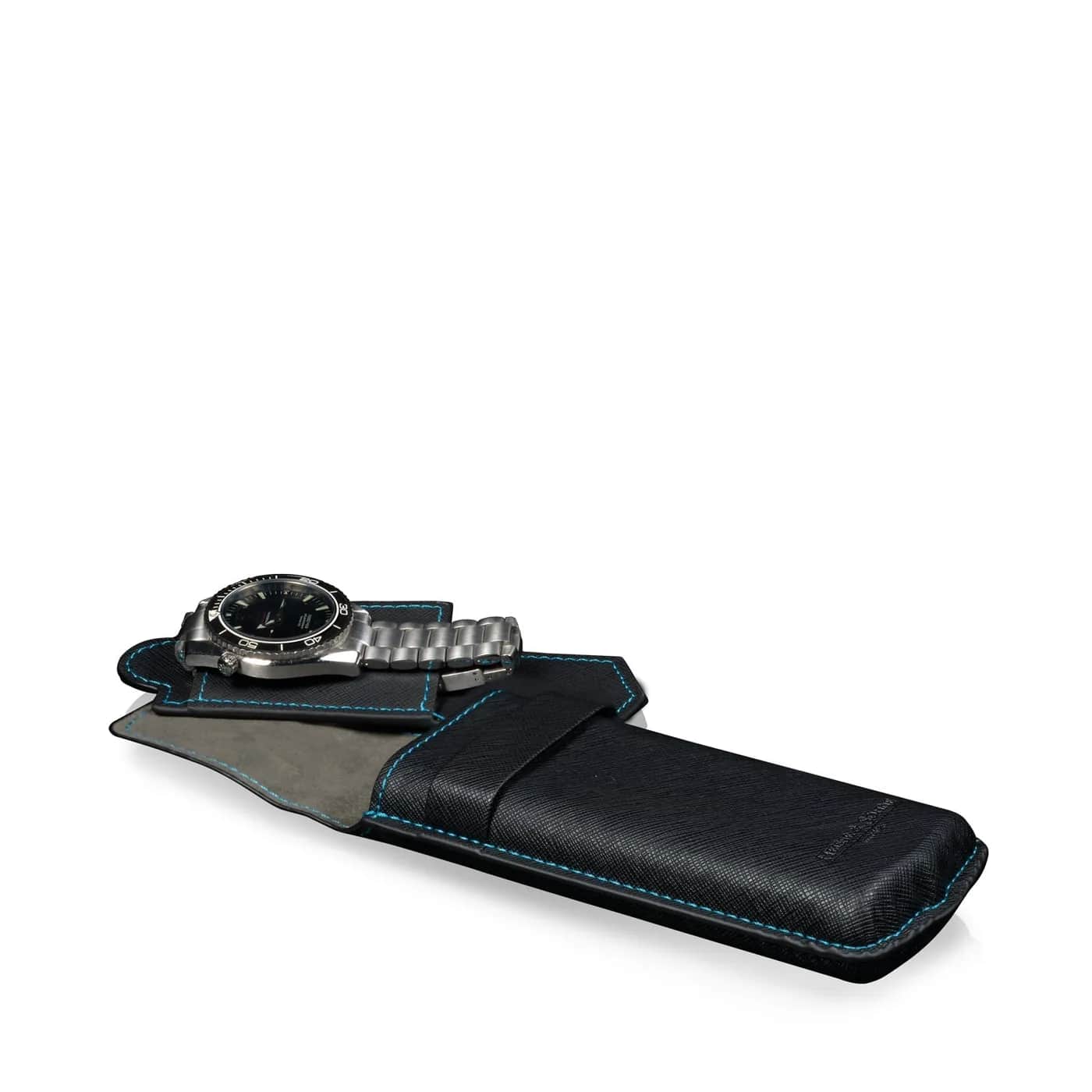 Étui à montres Saffiano Bleu